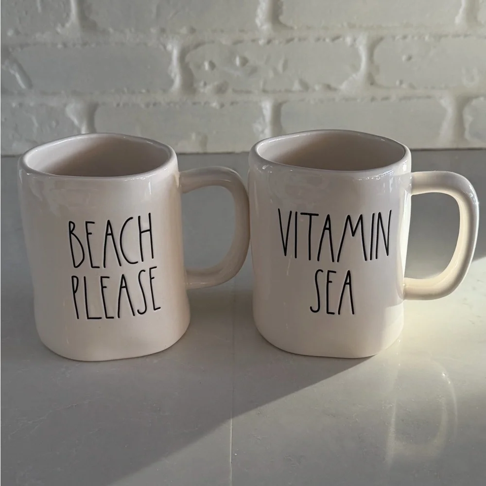 Rae Dunn Cream Mugs - Beach Please & Vitamin Sea - Picture 1 of 2